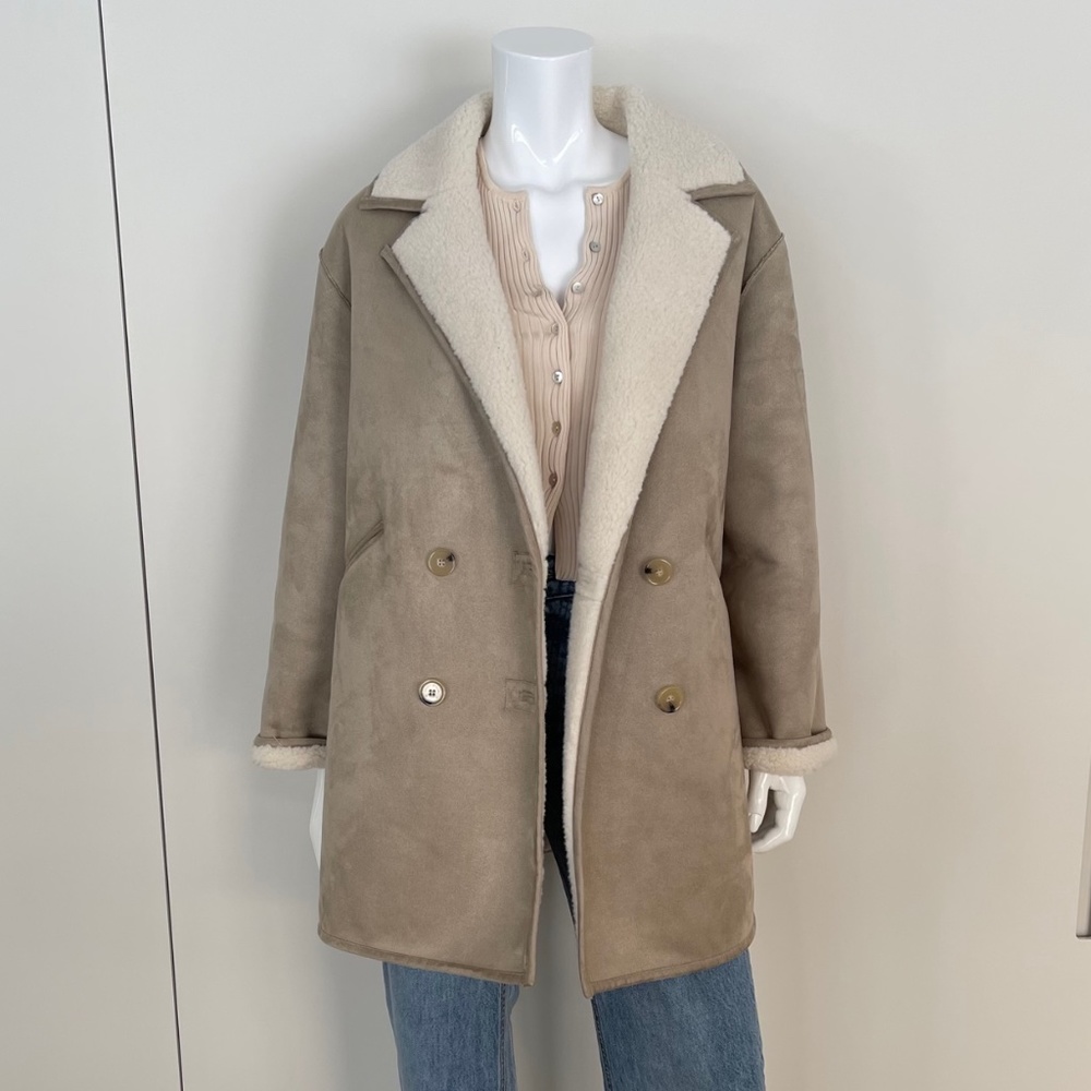 MANGO Oversized Double-face Coat in Stone